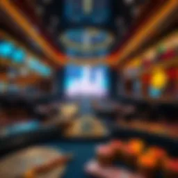 A captivating view of a cryptocurrency casino with digital currency symbols.