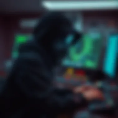 The World of Black Hat Hackers Illustration of a black hat hacker at a computer