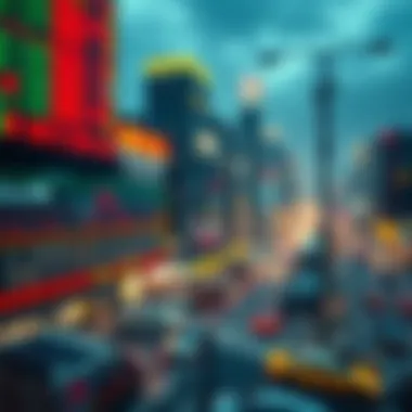 A digital landscape depicting the impact of trading bots on markets