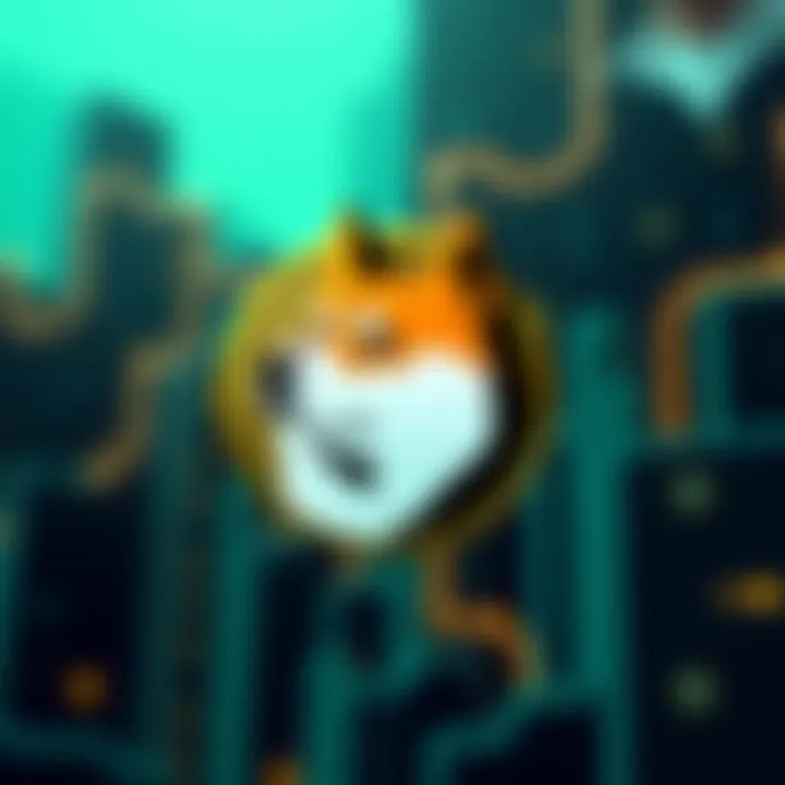 DogeCoin logo with a digital background